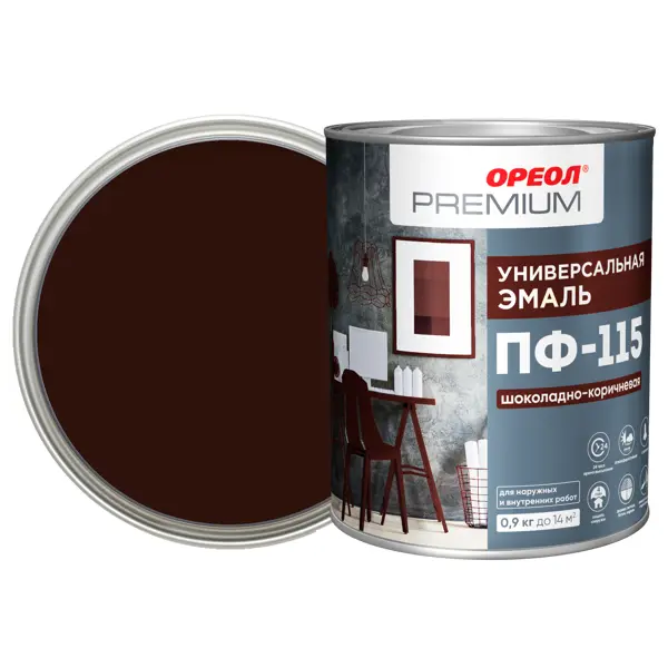 Эмаль Ореол Premium ПФ-115 глянцевая цвет шоколадно-коричневый 0.9 кг