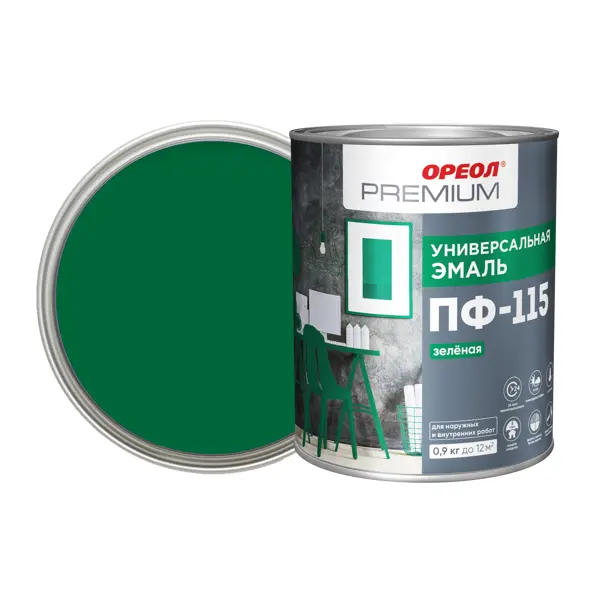Эмаль Ореол Premium ПФ-115 глянцевая цвет зелёный 0.9 кг