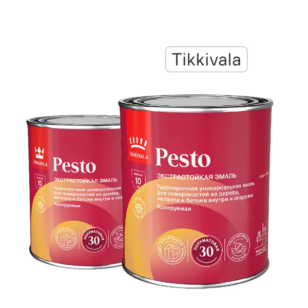 Эмаль Tikkivala Pesto 30 полуматовая цвет белый 0.9 л