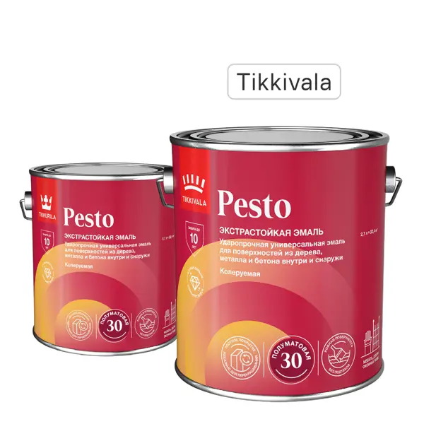 Эмаль Tikkivala Pesto 30 полуматовая цвет белый 2.7 л