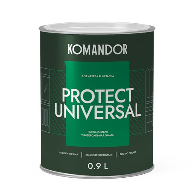 эмаль универсальная KOMANDOR Protect Universal база А 0,9 л полуматовая белая, арт.S1315001001