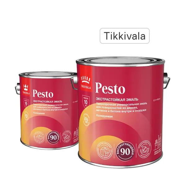 Эмаль универсальная стойкая Tikkivala Pesto 90 База С бесцветная глянцевая 2.7 л