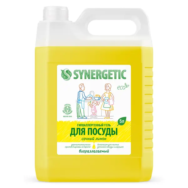 Гель для мытья посуды Synergetic сочный лимон 5л