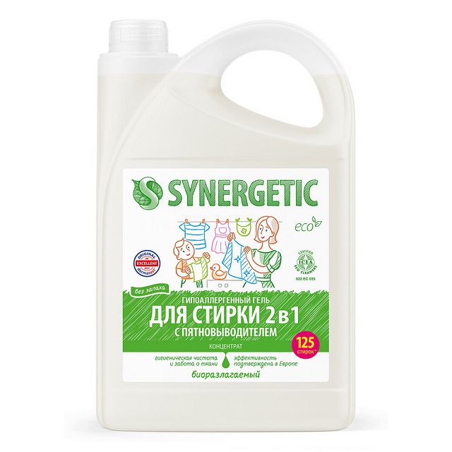 гель для стирки SYNERGETIC Универсальный 2в1 с пятновыводителем 3,75л