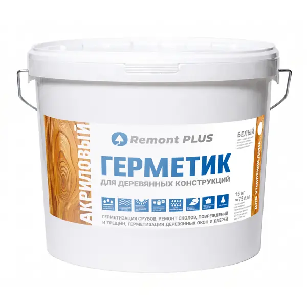 Герметик акриловый Remont Plus для дерева белый 10 л
