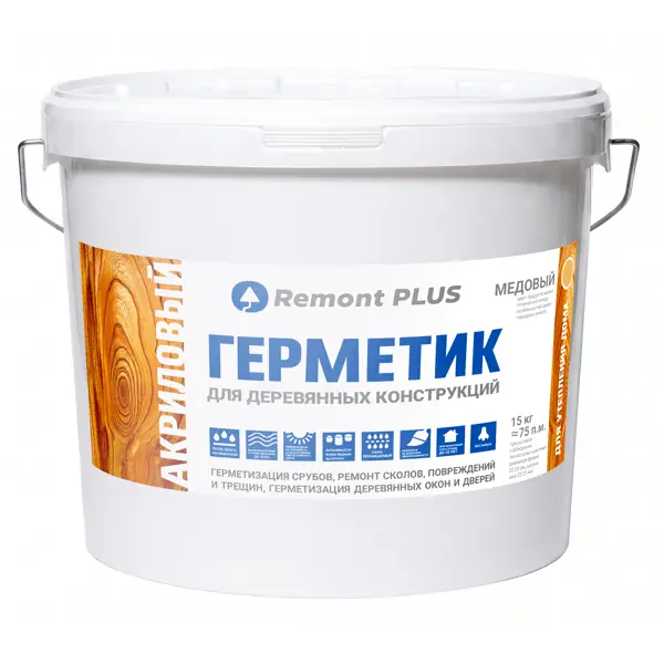Герметик акриловый Remont Plus для дерева медовый 10 л