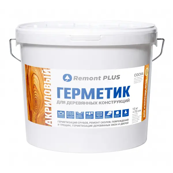 Герметик акриловый Remont Plus для дерева сосна 10 л