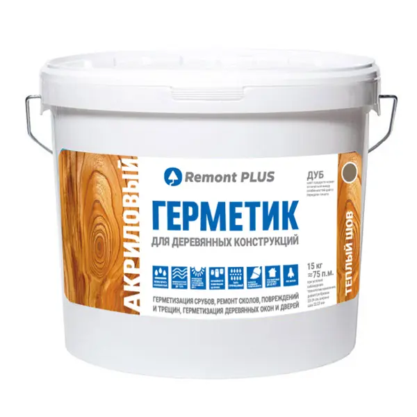 Герметик акриловый Remont PLUS для деревянных конструкций межшовный дуб серый 10 л