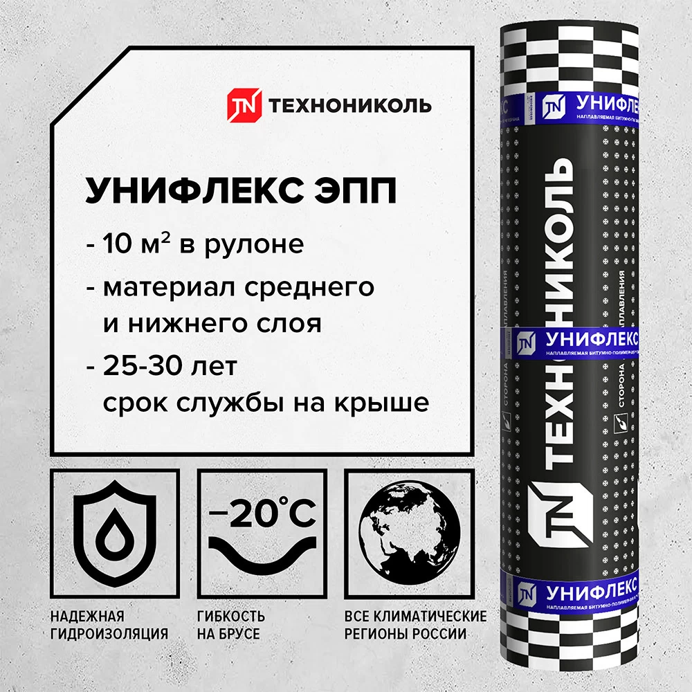 Гидроизоляция Унифлекс ЭПП Технониколь черный 10 кв.м