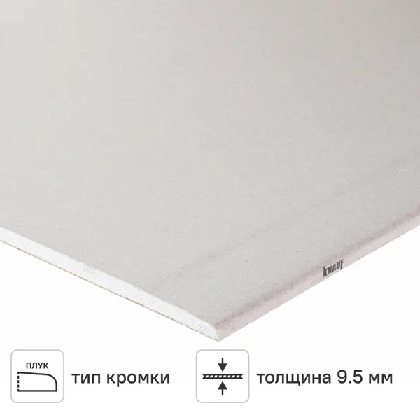 Гипсокартон 9.5 мм Knauf 2500x1200 3 м²