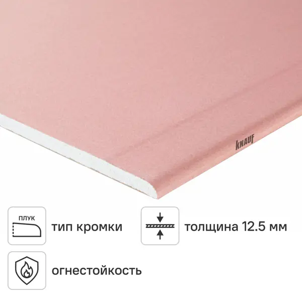 Гипсокартон огнестойкий 12.5 мм Knauf 2500x1200 мм 3 м²