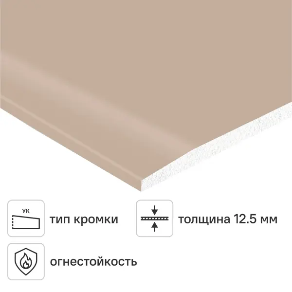 Гипсокартон огнестойкий 12.5 мм Волма 2500x1200 мм 3 м²