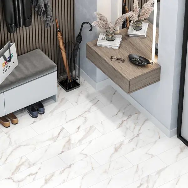 Глазурованный керамогранит Alma Ceramica Calacatta Incanto 04 20x90 см 1.62 м² матовый цвет белый