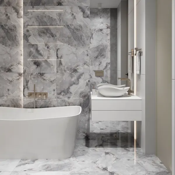 Глазурованный керамогранит Arcadia Ceramica Onyx Invisible Grey 60x120 см 1.44 м² глянцевый цвет серый
