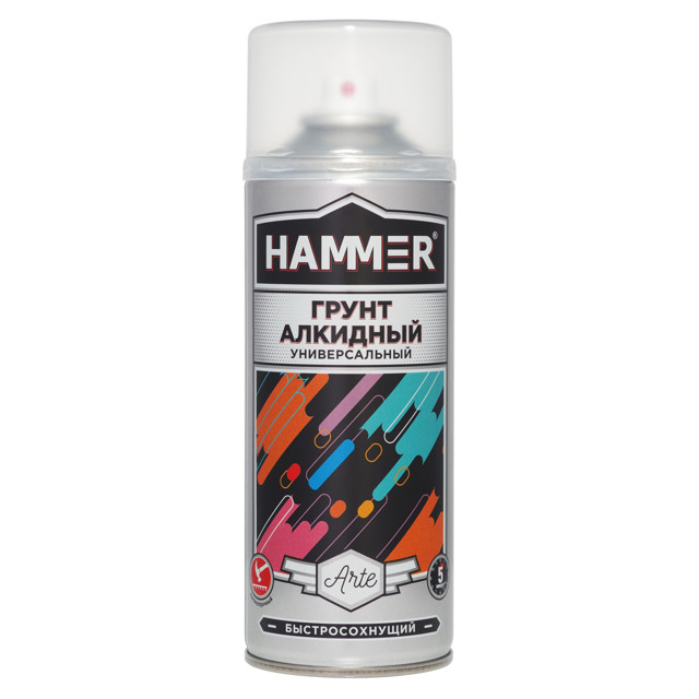 грунт аэрозольный HAMMER универсальный алкидный 520мл белый, арт.340413