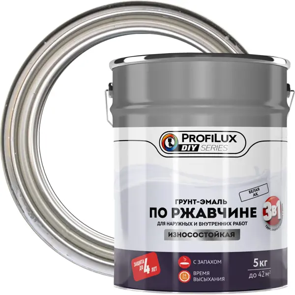 Грунт-эмаль 3 в 1 Profilux DIY гладкая цвет белый 5 кг