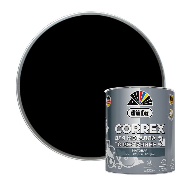 грунт-эмаль DUFA Correx 3в1 RAL-9005 черная матовая 0,75л, арт. МП00-014772