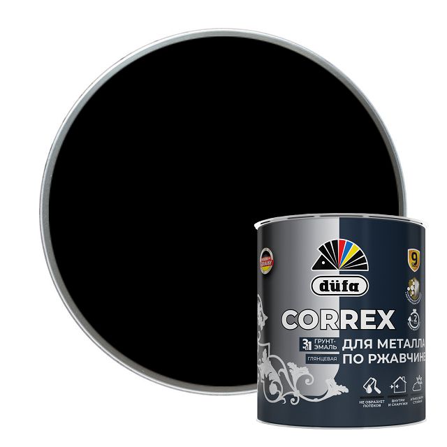грунт-эмаль DUFA Correx 3в1 RAL-9005 черный 0,75л, арт. МП00-013659