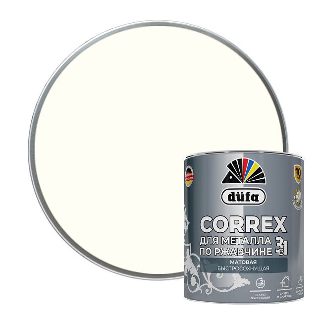 грунт-эмаль DUFA Correx 3в1 RAL-9010 белая матовая 0,75л, арт. МП00-014769