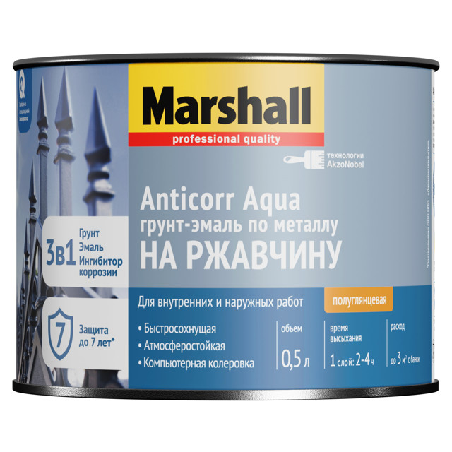 грунт-эмаль MARSHALL Anticorr Aqua BC 0,5л бесцветная арт.5867408