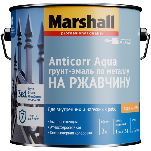 грунт-эмаль MARSHALL Anticorr Aqua BC 2л бесцветная арт.5867476