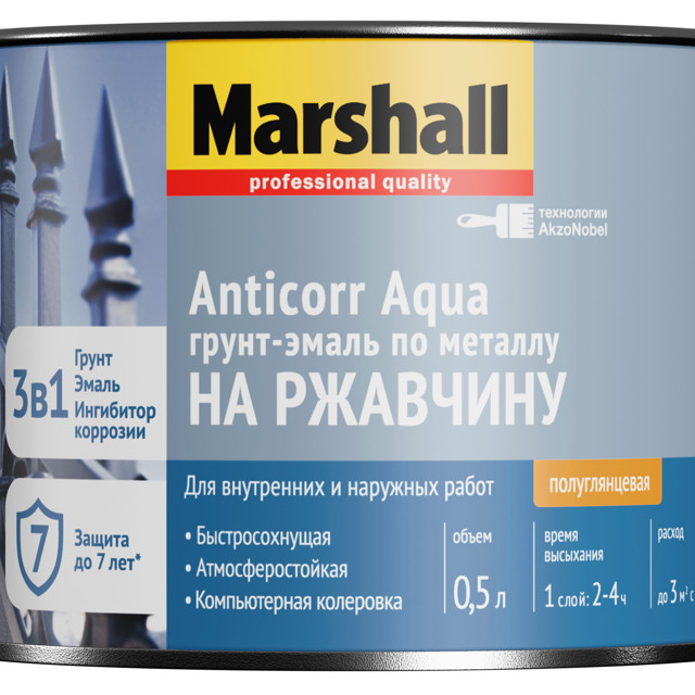грунт-эмаль MARSHALL Anticorr Aqua BW 0,5л белая арт.5867393
