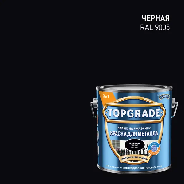 Грунт-эмаль по металлу 3 в 1 Topgrade гладкая цвет черный 2 л