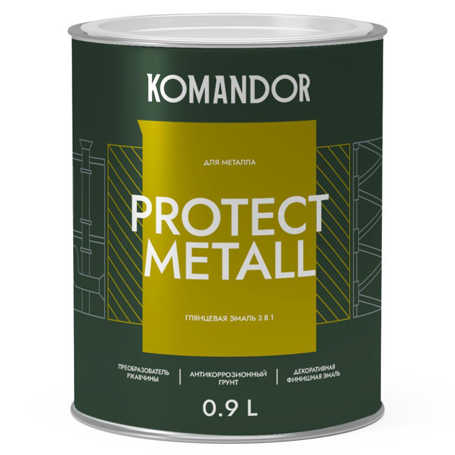 грунт-эмаль по металлу KOMANDOR Protect Metall база А 0,9 л глянцевая белая, арт.S1312001001