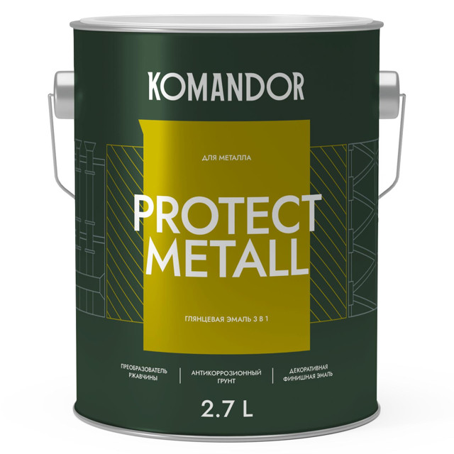 грунт-эмаль по металлу KOMANDOR Protect Metall база А 2,7 л глянцевая белая, арт.S1312001003