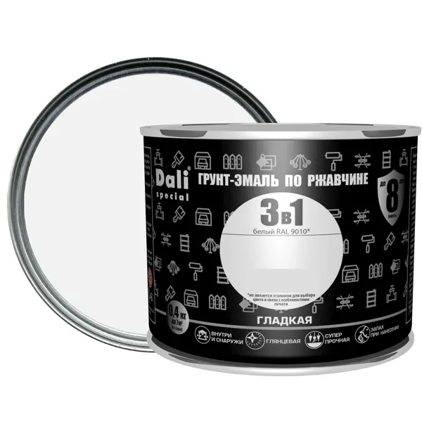 Грунт-эмаль по ржавчине 3 в 1 Dali Special гладкая цвет белый 0.4 кг RAL 9010