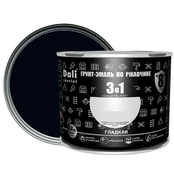 Грунт-эмаль по ржавчине 3 в 1 Dali Special гладкая цвет чёрный 0.4 кг RAL 9005