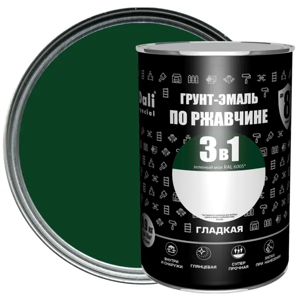 Грунт-эмаль по ржавчине 3 в 1 Dali Special гладкая цвет зелёный мох 0.9 кг RAL 6005