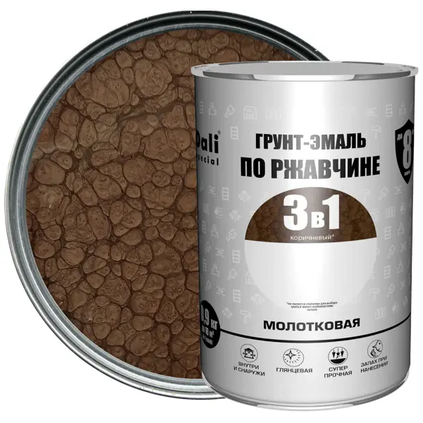 Грунт-эмаль по ржавчине 3 в 1 Dali Special молотковая цвет коричневый 0.9 кг