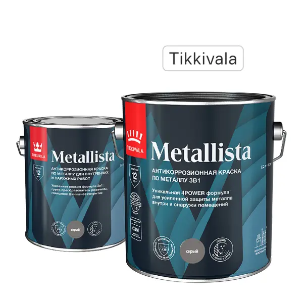 Грунт-эмаль по ржавчине 3 в 1 Tikkivala Metallista гладкая цвет серый 2.3 л