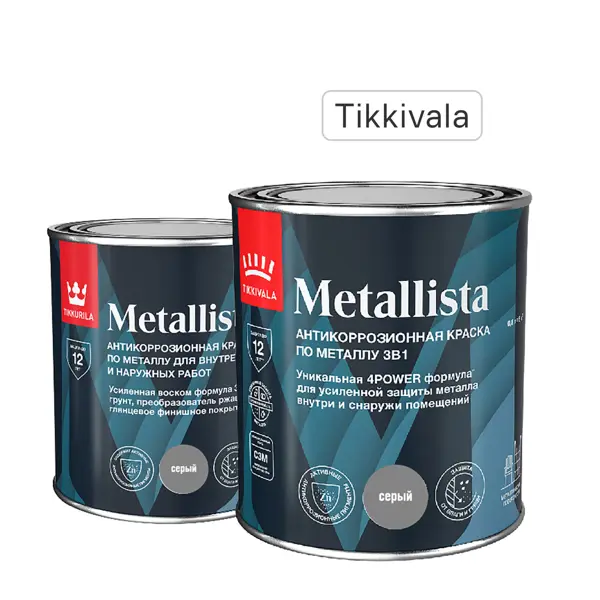 Грунт-эмаль по ржавчине 3 в 1 Tikkivala Metallista гладкая цвет серый 0.8 л