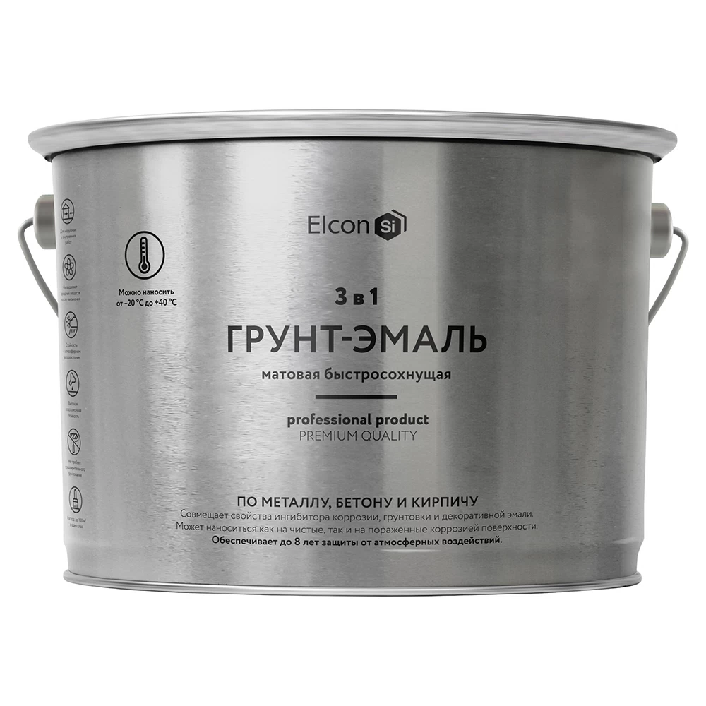 Грунт-эмаль по ржавчине 3в1 Elcon серая RAL 7040 матовая 10 кг