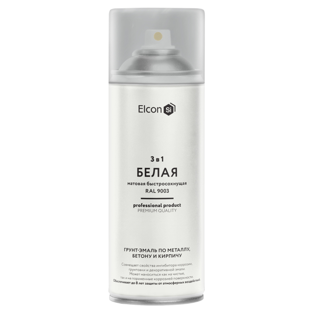 грунт-эмаль по ржавчине Elcon 3 в 1 матовая белая RAL 9003 520 мл аэрозоль, арт.00-00462566