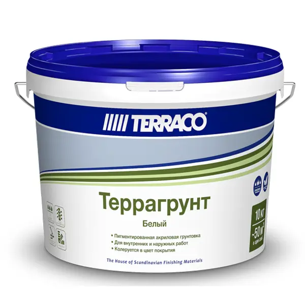 Грунтовка для внутренних и наружных работ Terraco Террагрунт белый 10 кг