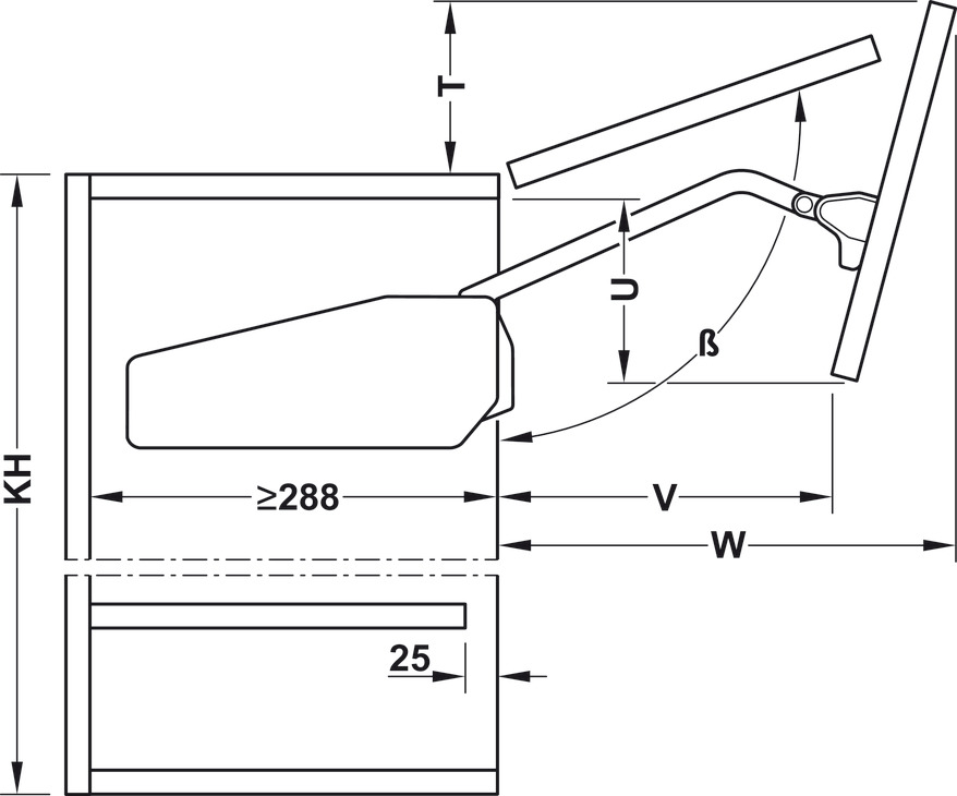Hafele FREE Fold левый H5fo 770-840мм/8,0-16,7кг, в упаковке - 10 шт, 372.37.462