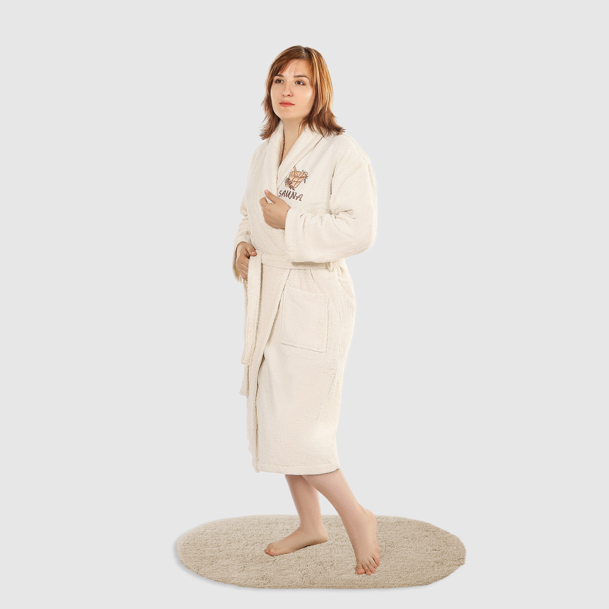 Халат женский Asil sauna Beige M махровый с воротником