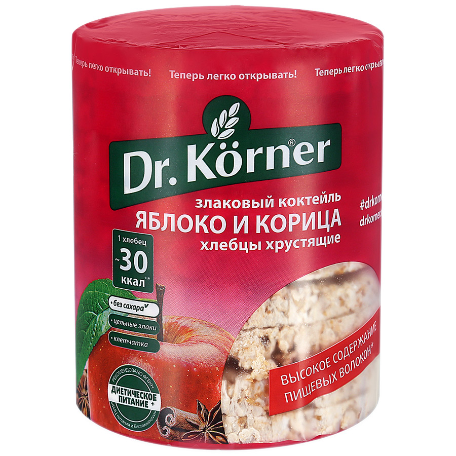 Хлебцы хрустящие Dr. Korner Злаковый коктейль яблоко и корица 90 г