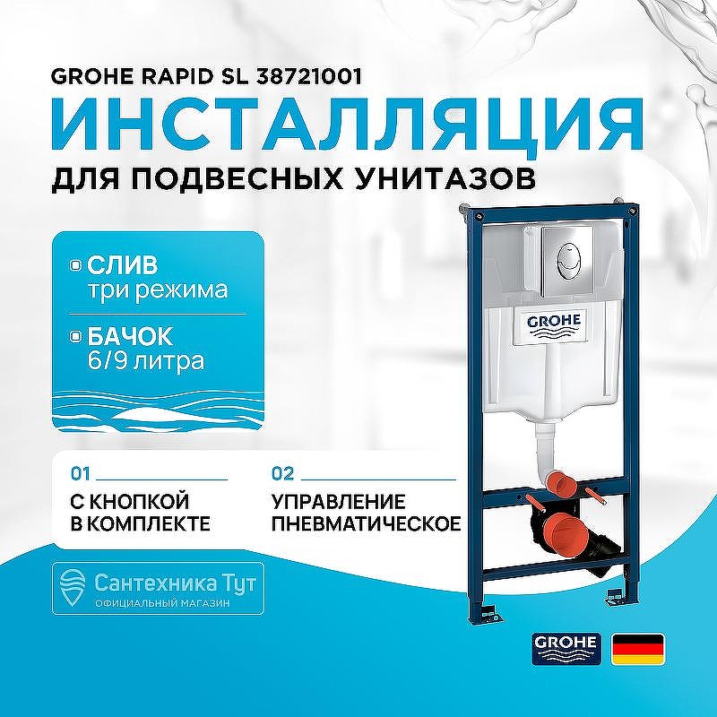 Инсталляция Grohe Rapid SL 38721001 для унитаза с клавишей смыва Хром