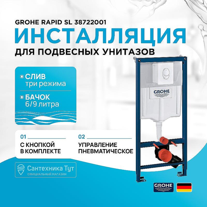 Инсталляция Grohe Rapid SL 38722001 для унитаза с Белой клавишей смыва