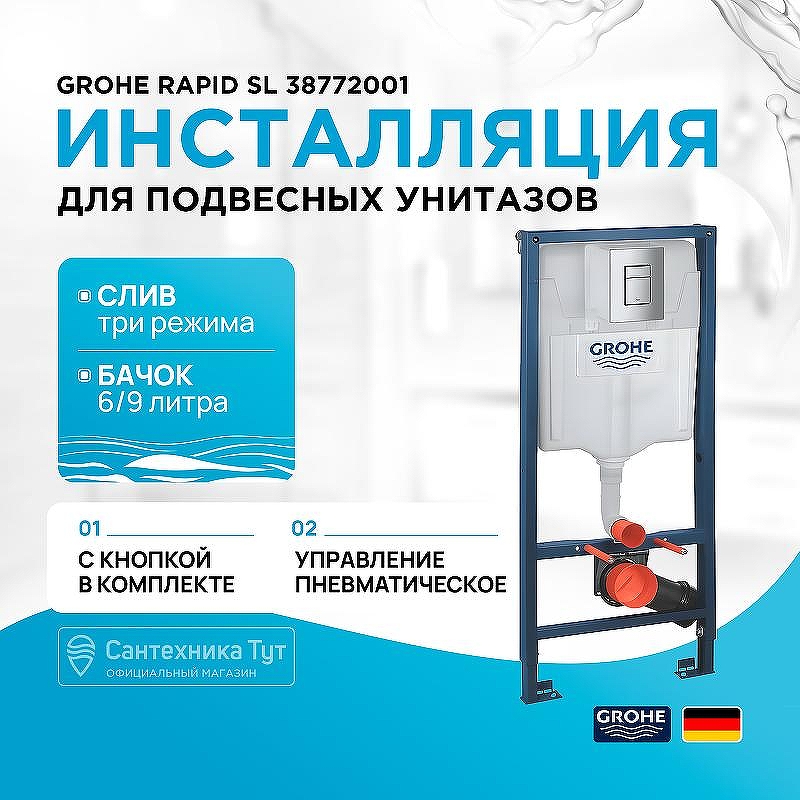 Инсталляция Grohe Rapid SL 38772001 для унитаза с клавишей смыва Хром