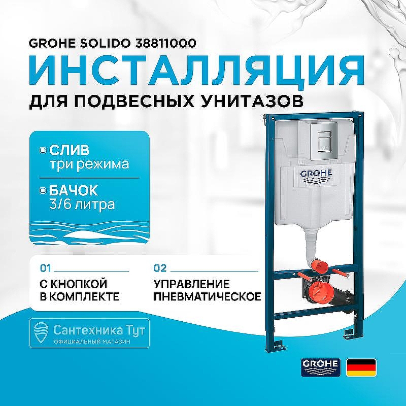 Инсталляция Grohe Solido 38811000 для унитаза с клавишей смыва Хром