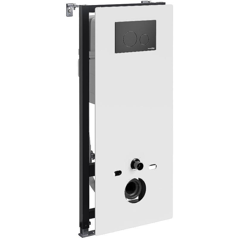 Инсталляция WasserKRAFT Abens 20TLT.010.ME.WH.MB02 для унитаза Белое стекло с Черной матовой клавишей смыва