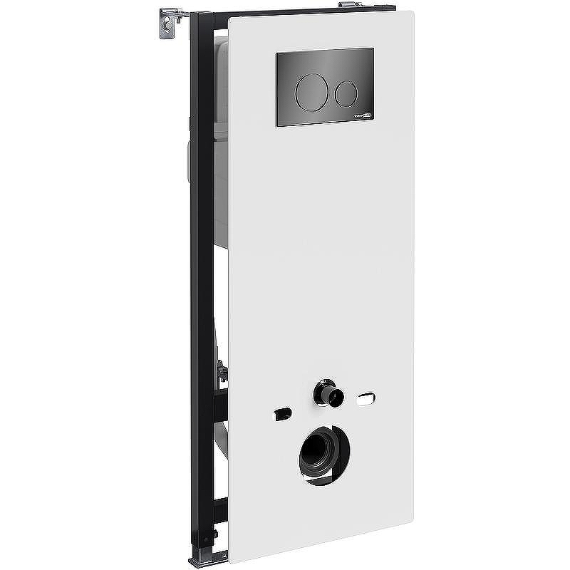 Инсталляция WasserKRAFT Abens 20TLT.010.ME.WH.PB02 для унитаза Белое стекло с клавишей смыва Черный глянец
