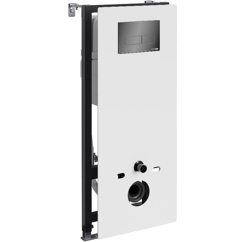 Инсталляция WasserKRAFT Abens 20TLT.010.ME.WH.PB03 для унитаза Белое стекло с клавишей смыва Черный глянец