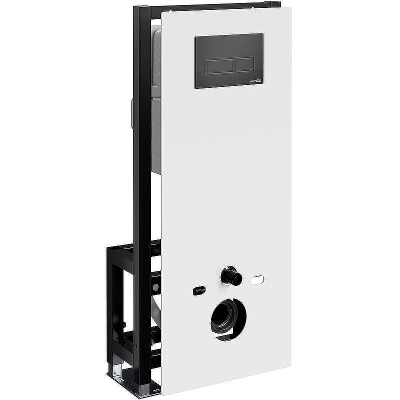 Инсталляция WasserKRAFT Glan 66TLT.010.ME.WH.MB03 для унитаза Белое стекло с Черной матовой клавишей смыва