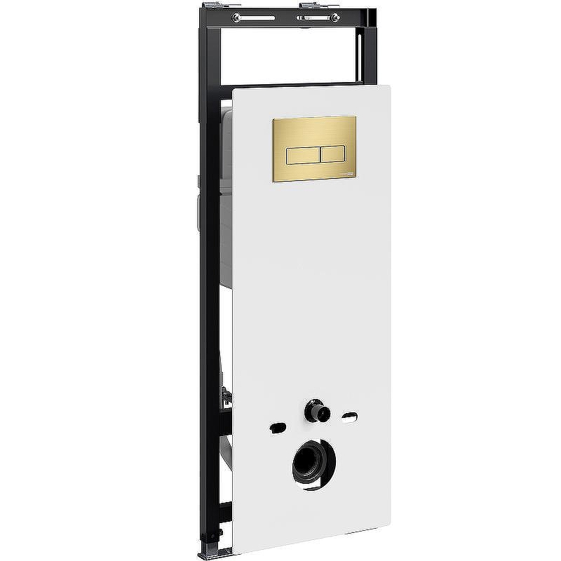 Инсталляция WasserKRAFT Salm 27TLT.010.ME.WH.MG03 для унитаза Белое стекло с клавишей смыва Золото матовое